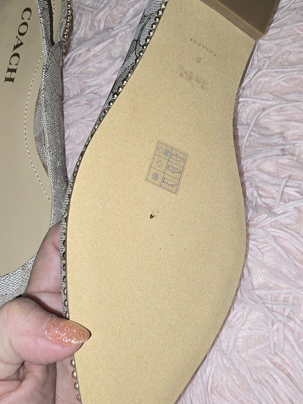 Coach Beige Signature Pointed-Toe Slingback Flats with Gold Trim - Picture 4 of 4